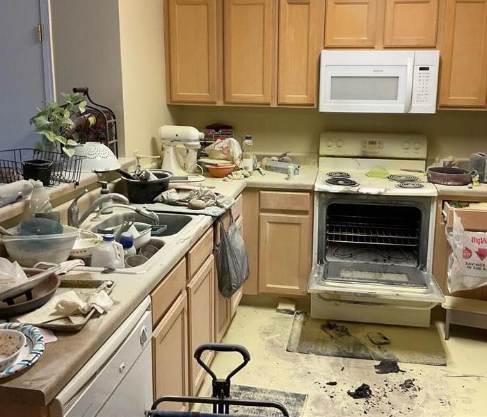 Kitchen covered in fire extinguisher dust 