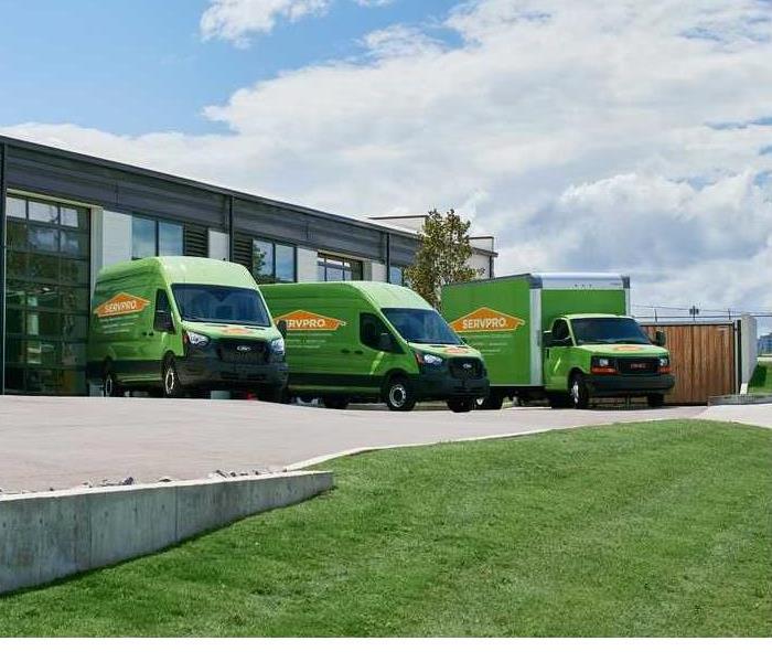 SERVPRO vehicles leaving the warehouse 